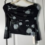Commence NWT Black Semi-Sheer Floral Off-Shoulder Mesh Sleeve Top Photo 2
