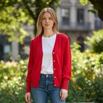 EXPRESS NWOT True Red Super Soft Gold Button Cardigan XL Button Cuff Stretch Photo 1