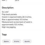 Camo Jeans Denim Super Stretch High Rise Womens 6 Size 28 Photo 7