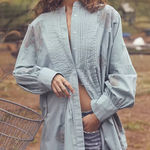 Free People  Mari Stylish Blue Button-Up floral boho shirt dress S Photo 0