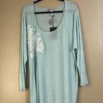 Lane Collection Tunic Sweater Sz 1X Linen/Rayon Blend Embroidered Floral Patch Green Photo 0