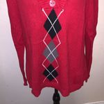 North Crest  red geometric pattern lined neck v-neck sweater Photo 2