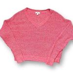 BP  V-Neck Sweater Vibrant Pink Marled Knit Cropped Loose Weave Pullover XS Photo 0