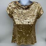INC International Concept Cowl Draped Neck Short Sleeve Gold Sequined Top Photo 2