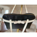 Kate Spade Bow Satchel Black Cream Handbag Top Handle Quiet Luxury Old Money Zip Photo 5