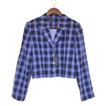 Vince Camuto  Purple Black Plaid Cropped Blazer Jacket‎ Size Medium New Photo 0