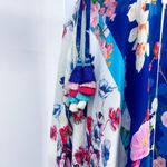 Rococo Sand Floral Print 100% Silk Tassel Sleeveless Asymmetrical Maxi Dress XS Blue Photo 4