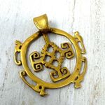 Mayan design gold tone pendant purchased in Costa Rica, on brown suede cord Photo 5