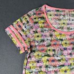 LuLaRoe  Womens Medium Pink Floral Striped Short Sleeve Classic T T-shirt Photo 3