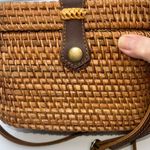 Vintage Handmade Wicker Basket and Leather Crossbody Bag Brown Photo 5