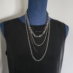 Silver and Black 5 Strand Layer Necklace and Earrings Set New Photo 2