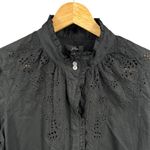 J.Crew  Black Blouse Eyelet Puff Sleeve Top Ruffle Collar Black Blouse Size S New Photo 1