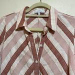 Pearl by Lela Rose S Linen Stripe Button Down High Low Collared Shirt Top Blush Pink Photo 3