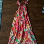 Pink and green floral maxi dress with adjustable straps Photo 1