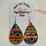 Handmade Sunflower Floral Pattern Teardrop Earrings  Photo 0