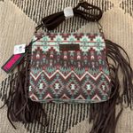 Rock & Roll Denim Aztec Crossbody Bag With Fringe NWT Brown Photo 1