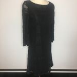 Sharagano  Black Pattern A-Line Lined Mid-Sleeve Dress 4 Photo 3