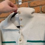 Sincerely Jules Womens Large Sweater White Green Striped Ribbed Knit Pullover Photo 1