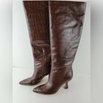 Marc Fisher Brown Crocodile-Embossed Knee-High Boots Size 6.5 M Photo 1