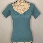 Wishlist NWT ruched ribbed sweetheart knit top dusty aqua junior large Photo 0