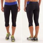 Lululemon Run Fast Free Crop in Black / Tonka Stripe Burnout Pigment Blue Photo 1