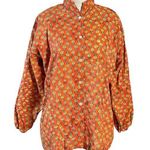 Mod’s Mahal Indian Cotton Block Print Retro 70s Button Down Shirt Size Large Orange Photo 0