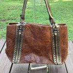 Junior Drake Distressed Leather Shoulder Bag Bronze Metallic Trim Large Purse Brown Photo 2