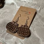 Handmade NWT Fall Pumpkin Wooden Layered Textured Engraved Earring Photo 1