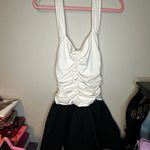 Anthropologie  White and Black Ruched Bubble Halter Mini Dress Photo 3