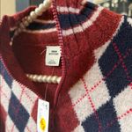 Urban Outfitters CLARKE ARGYLE ZIP-UP SWEATER IN RED, WOMEN'S AT Photo 5