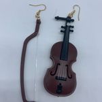 NEW brown violin and bow asymmetrical music instrument fashion earrings Photo 12