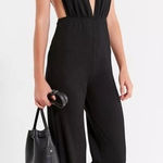 Urban Outfitters UO  Plunging Ribbed Knit Jumpsuit SIZE MEDIUM‎ ribbed wide leg Photo 0