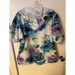 Quacker Factory  Floral Printed Jacket Size 1X Purple/Blue with rhinestones Photo 9