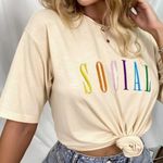 SheIn Womens Short Sleeve Crew Neck Embroidered Letters Social Size Medium Photo 0