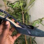 90s VTG Navy blue/green suede genuine leather kitten heels pumps courts sling back pointy toe Made in Spain Size 6 Photo 3