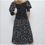 ZARA  Terry Floral Puffy Sleeve Linen Midi Dress M Square Neck Cottage Lagenlook Photo 3