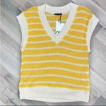 ZARA  Rustic Striped V-neck Sleeveless Tunic Sweater Vest Yellow Cream Small Photo 1