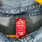 American Vintage Vintage Christmas Long Sleeve Denim Woven Shirt Embroidered Santa Moose XL Photo 5