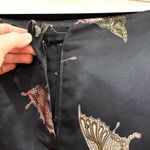 Vintage Black Satin Butterfly Embroidered Beaded Fringe high Waist Pant Size 6 Photo 3