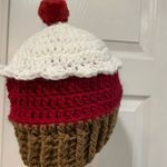 Handmade Crochet Red Velvet Cupcake Beanie Winter Hat Stretch Cozy Comfy Warm Photo 4