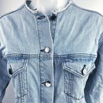 Topshop Blue Denim Long Sleeve Distressed Raw Hem Button Front Shirt Dress Sz 4 Photo 5