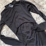 Pretty Little Thing Black Shiny Ponte High Neck front cut out black Bodycon dress BNWT Photo 3