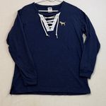 PINK - Victoria's Secret  Dark Blue Lace-Up Long Sleeve Top Photo 0