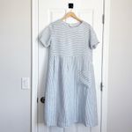 Lintico Morgan 100% Linen Striped Short Sleeve Midi Dress Boho Lagenlook Size S Blue Photo 2