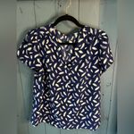 Hilary Radley  Blue & White V-Neck Blouse | Women’s Size Medium Photo 4