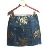 Free People Mini Skirt Size 4 Dark Turquoise Boho Brocade Textured Zip Front Photo 6