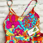 Palms Away Belted One Piece Swimsuit Vibrant Abstract Floral Print Size XS Blue Photo 2