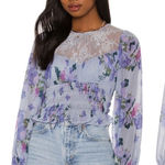 Free People Daphne Floral Lace Baby Blue Purple Romantic Blouse Top XS Photo 0