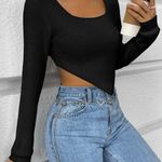 SheIn Square Neck Crop Sweater Photo 4