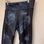 Threads 4 Thought  Cropped Leggings Mesh Black Blue Feather Print Small Photo 2